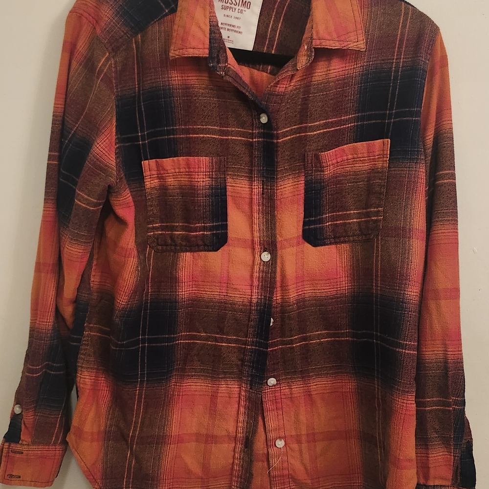 Mossimo Women's Orange and Black Plaid Blouse